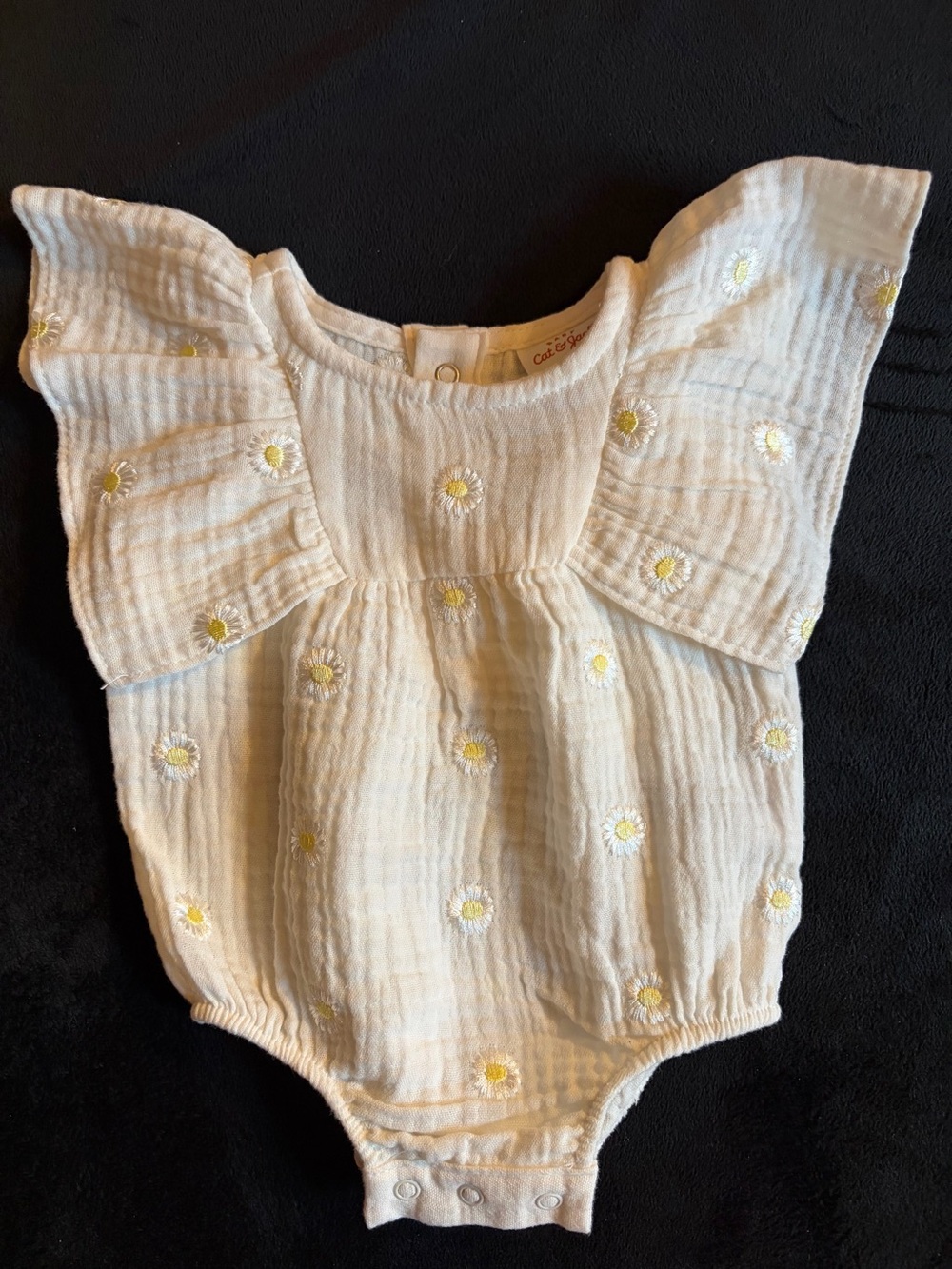 Cat & Jack Cream Romper with Yellow Daisy Embroidery